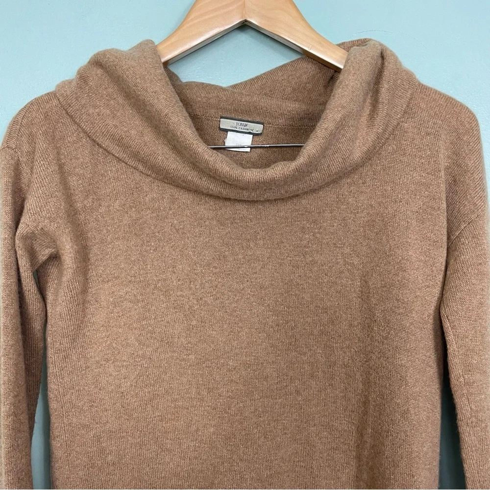 J.Crew 100% Cashmere Sweater Cowl Neck Light Brown Size XXS Side Snap Accent‎